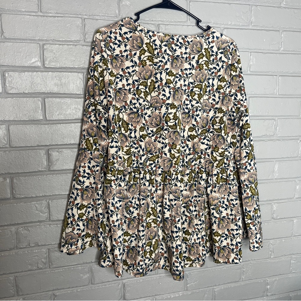 Floral Print Long-Sleeve Peasant Top - Cream/Olive - Picture 12 of 15